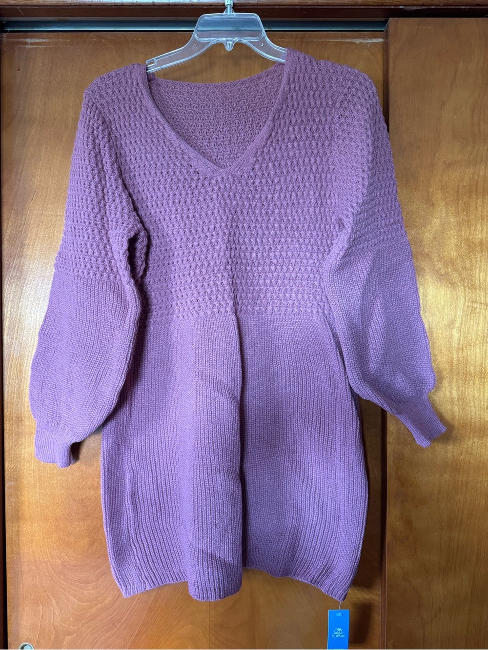 V-Neck Textured Mauve Sweater - Women
